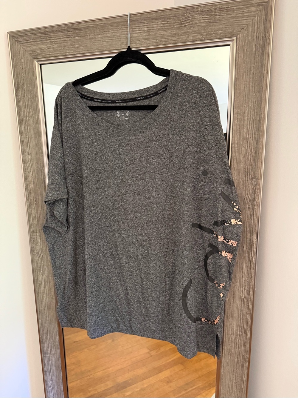 Calvin Klein Gray Long Sleeve Logo Sleeve Top